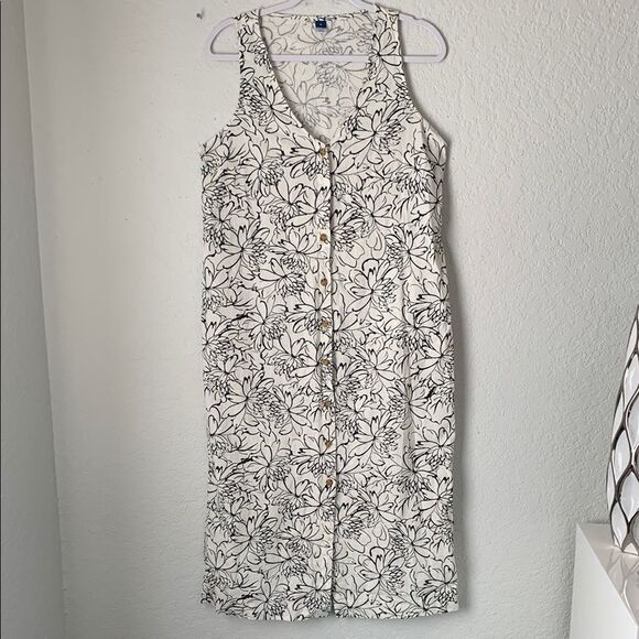 Old Navy Dresses & Skirts - Old Navy Linen Blend Black White Sleeveless V-Neck Midi Sundress Size M